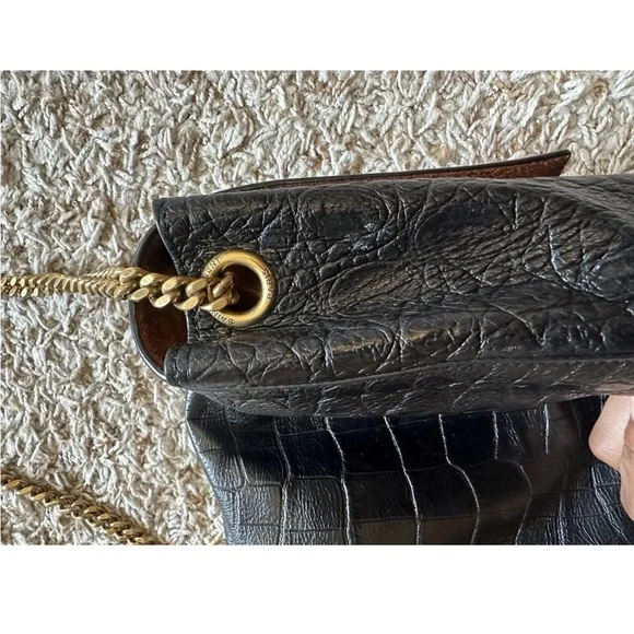 Saint Laurent Black Croc-Embossed Crossbody Bag - Picture 7 of 9